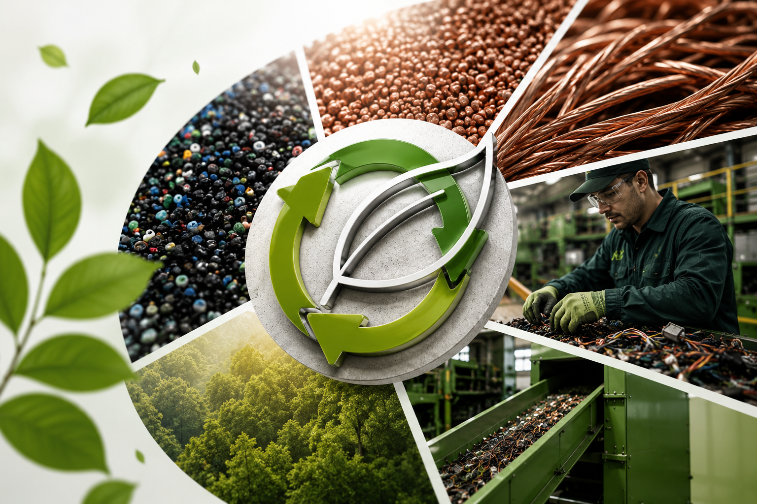 Profissional com equipamentos de proteção em planta industrial de reciclagem